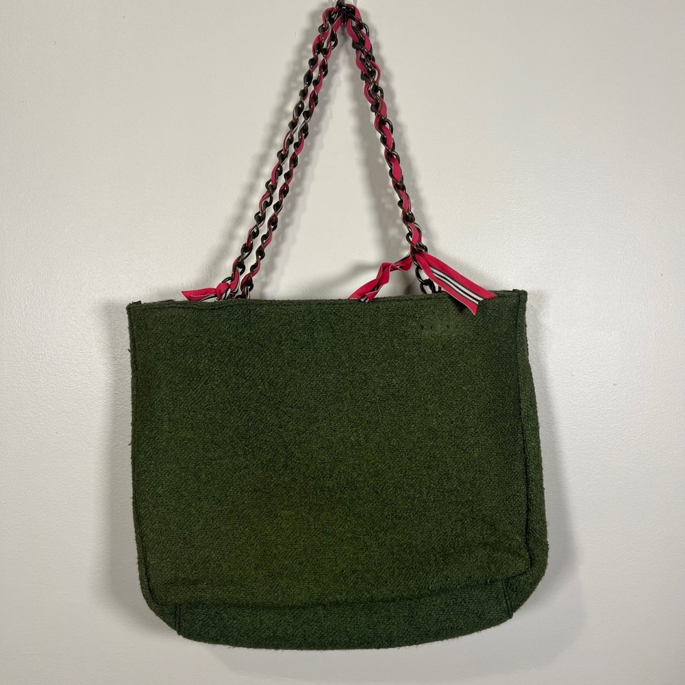 Goldie Limited Edition 4 Olive Green Textured Tote Bag Pink Ribbon Chain Strap